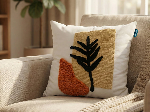 Rolivs Sessiz Yaprak Kırlent 47x47 cm | Bohem Dokulu Dekoratif Yastık NK1590