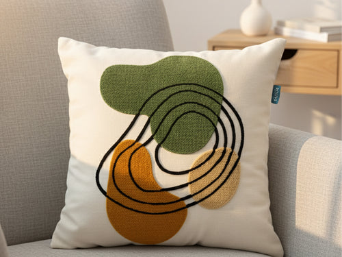Rolivs Honra Kırlent Kılıfı 47x47 cm | Soyut Form El Dokuma Punch Yastık Kılıfı