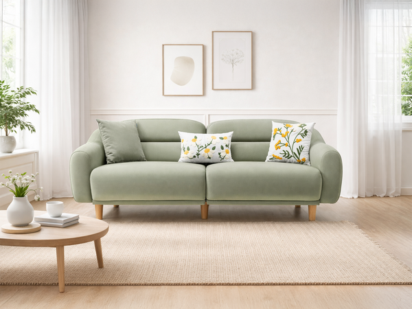 Stella Üçlü Koltuk Kadife Çağla Yeşili