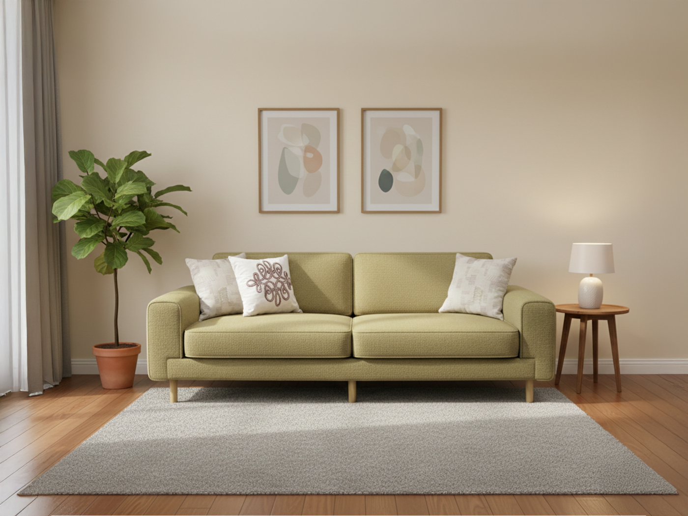 Mokka Üçlü Koltuk - Kadife - Bazalt Yeşili