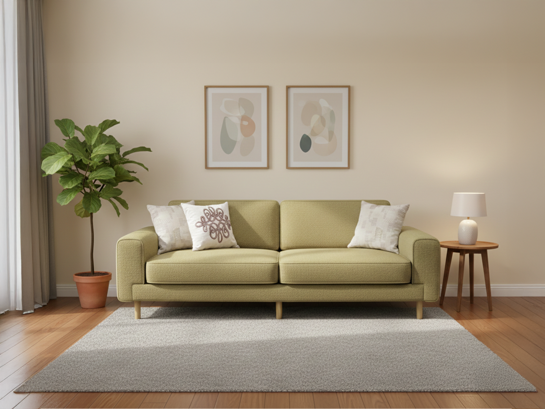 Rolivs Mokka Üçlü Koltuk – Bukle – Sahra | Minimal ve Modern Tasarım