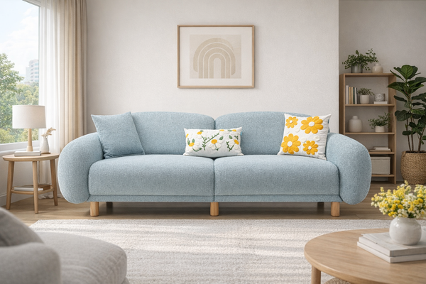 Rolivs Bonita Üçlü Koltuk – Bukle Kumaş – Aqua | Modern, Geniş Oturum, Yumuşak Konfor