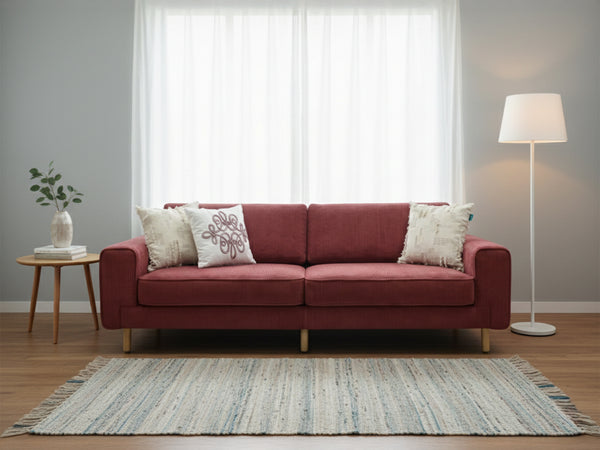 Rolivs Mokka Üçlü Koltuk – Fitilli Kadife – Nar Çiçeği | Modern, Yumuşak Oturum