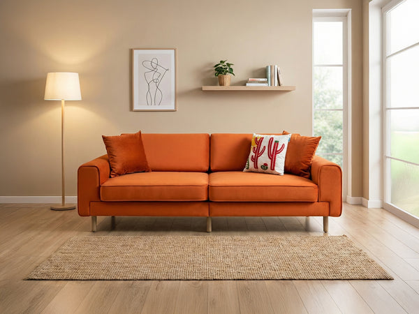 Rolivs Mokka Üçlü Koltuk – Kadife Kumaş - Ateş Taşı | Modern, Yumuşak ve Şık Tasarım