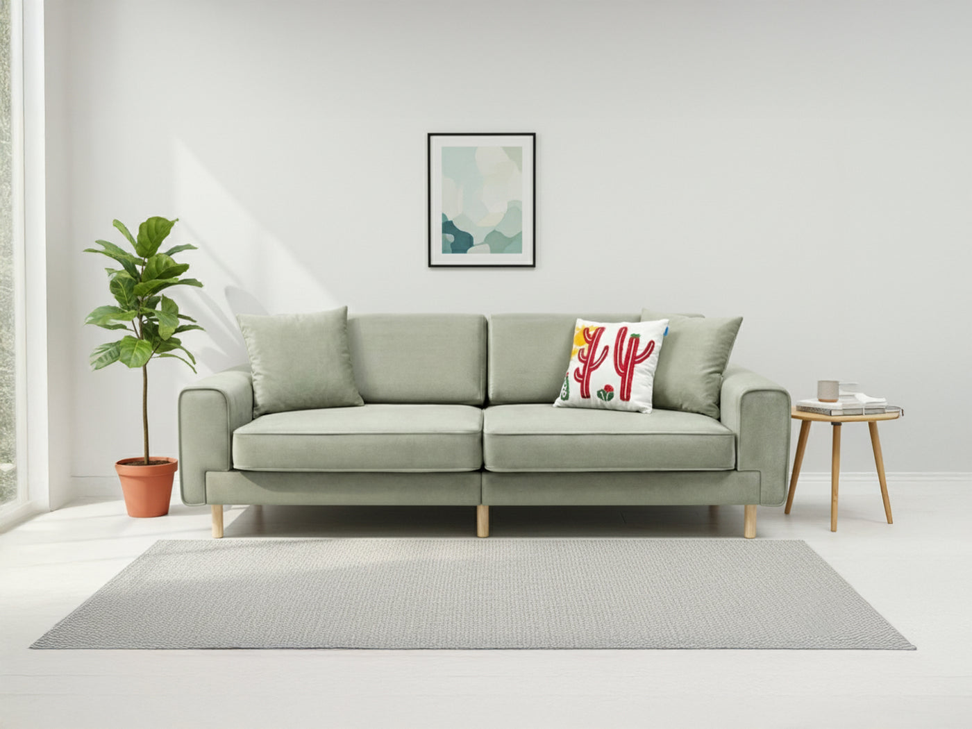 Mokka Üçlü Koltuk - Kadife - Bazalt Yeşili