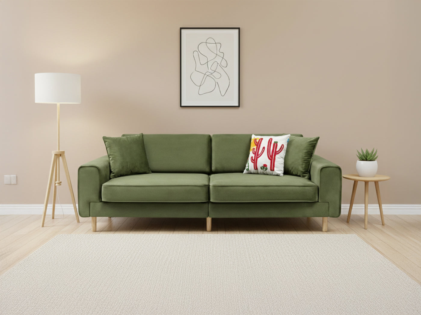 Mokka Üçlü Koltuk - Kadife - Bazalt Yeşili