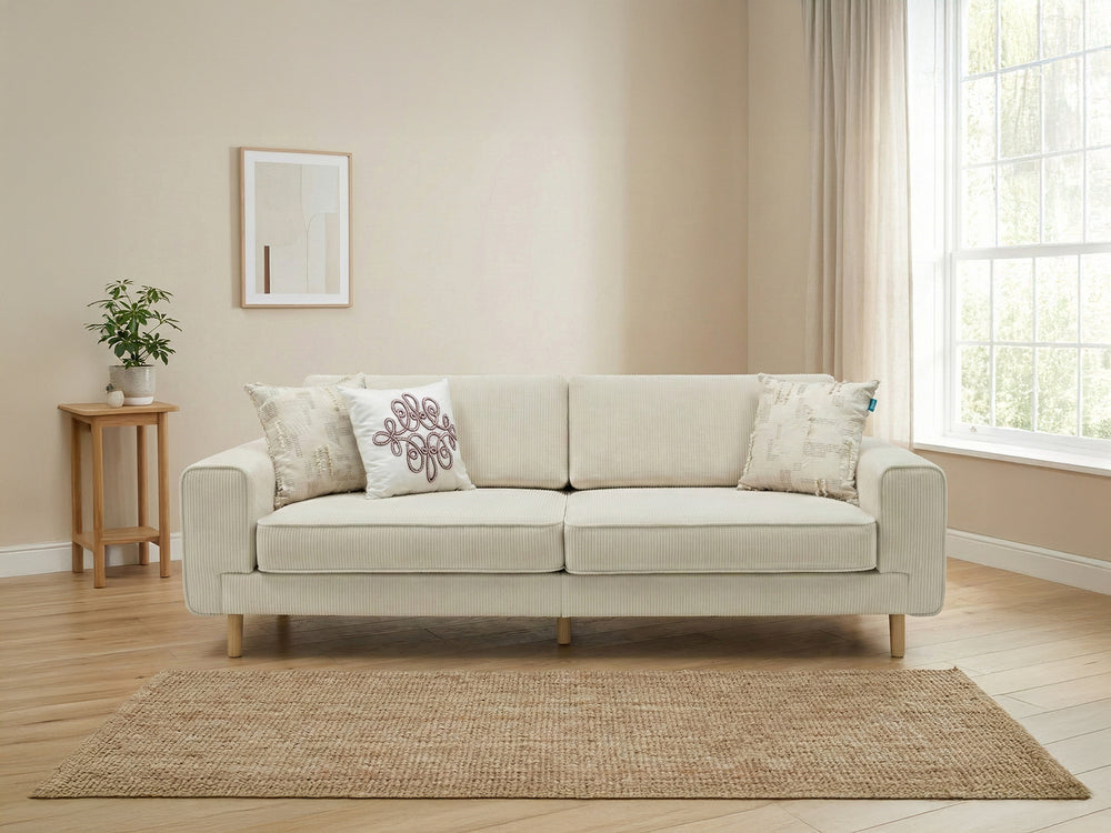 Rolivs Mokka Üçlü Koltuk | 220 x 90 cm | Fitilli Kadife - Şampanya Köpüğü
