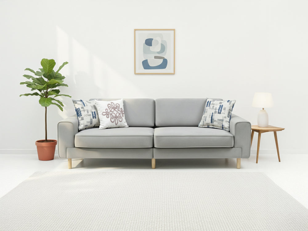 Rolivs Mokka Üçlü Koltuk | 220 x 90 cm | Kadife Kumaş - Ay Taşı Gri