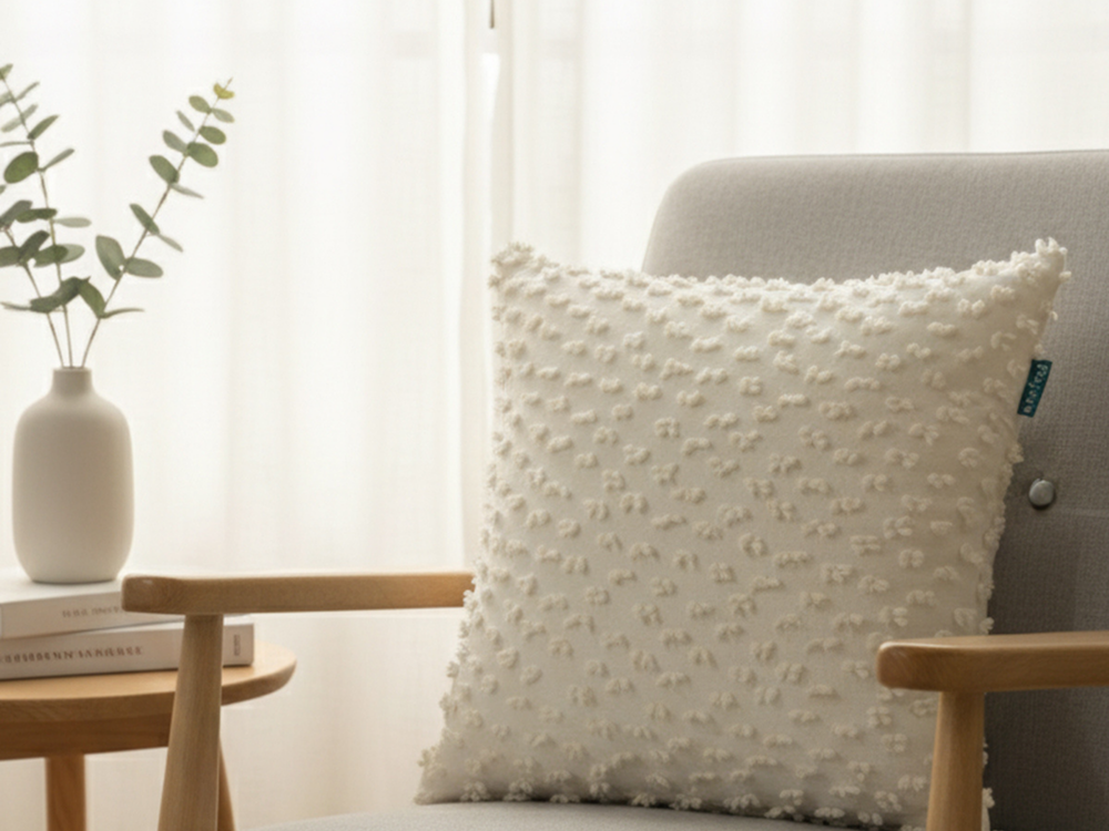 Rolivs Silenza Kırlent Kılıfı 47x47 cm | Bej Ton Kabartmalı Modern Dekoratif Yastık Kılıfı