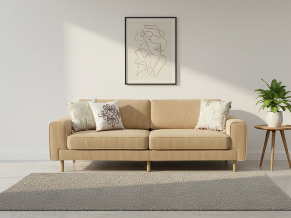 Rolivs Mokka Üçlü Koltuk – Fitilli Kadife – Sedir Işıltısı | Modern ve Şık Tasarım