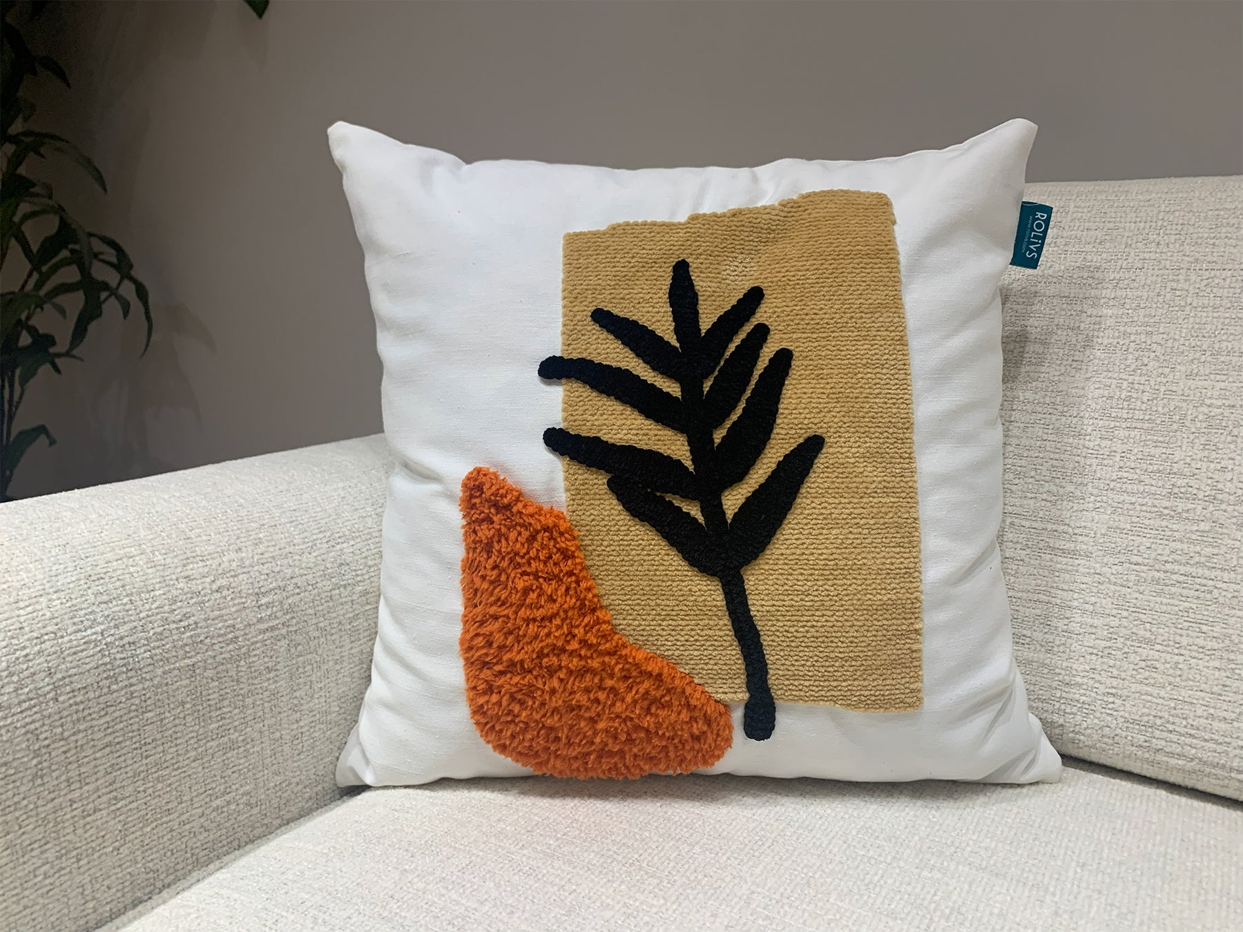 Rolivs Sessiz Yaprak Kırlent 47x47 cm | Bohem Dokulu Dekoratif Yastık NK1590