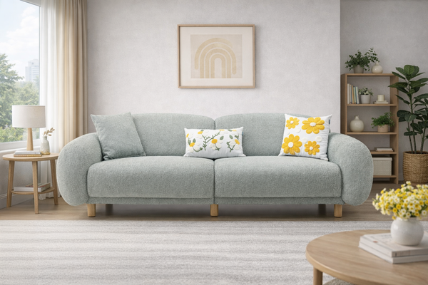 Rolivs Bonita Üçlü Koltuk – Bukle Kumaş – Dumanlı Deniz | Modern, Yumuşak ve Geniş Oturum