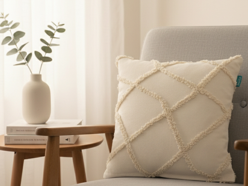 Rolivs Alven Kırlent 47x47 cm | Cream Texture Punch Dekoratif Yastık