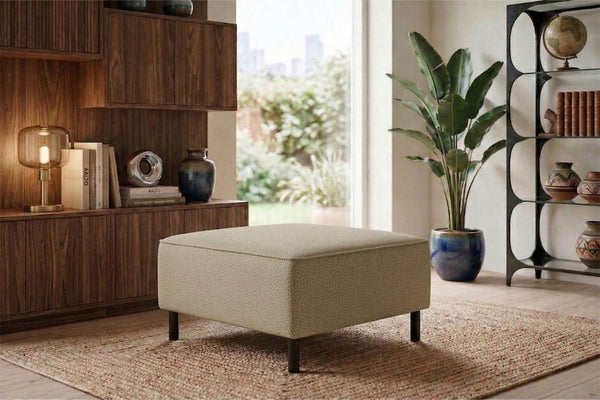 Rolivs Bukle Puf – Baltaşı | Modern, Yumuşak Dokulu, Dekoratif Oturma Pufu