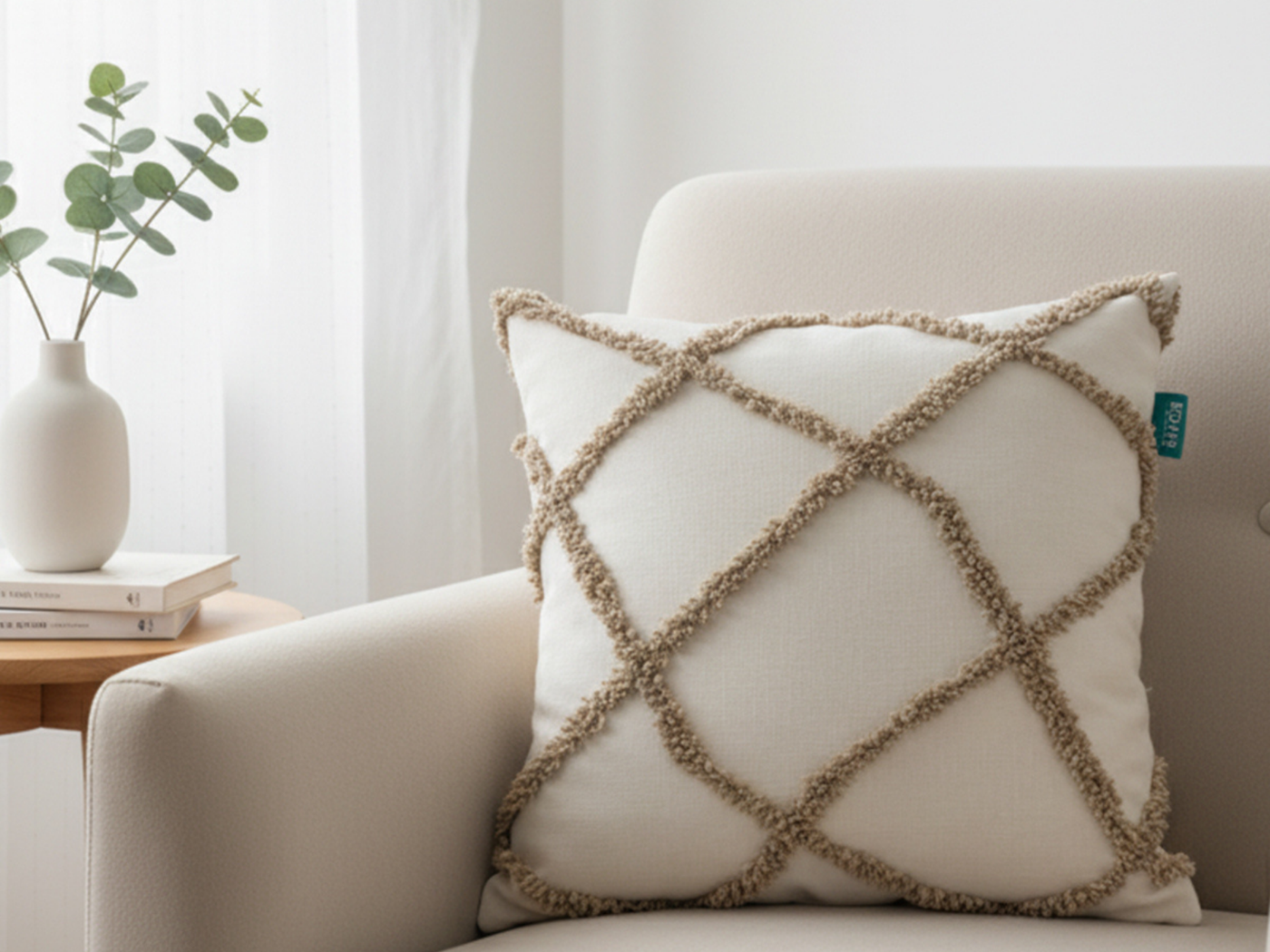 Rolivs Lumora Kırlent 47x47 cm | Latte Ton Cream Texture Punch Dekoratif Yastık