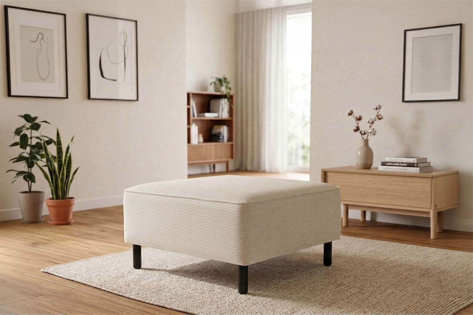 Rolivs Puf | 80 x 80 cm |  Fitilli Kadife – Şampanya Köpüğü