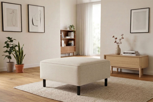 Rolivs Fitilli Kadife Puf – Şampanya Köpüğü | Modern, Yumuşak Dokulu, Çok Amaçlı Oturma Pufu