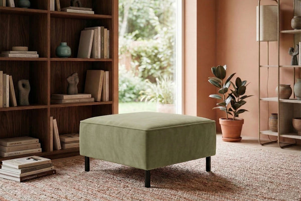 Rolivs Kadife Puf – Çağla Yeşili | Modern, Yumuşak Dokulu, Dekoratif Oturma Pufu