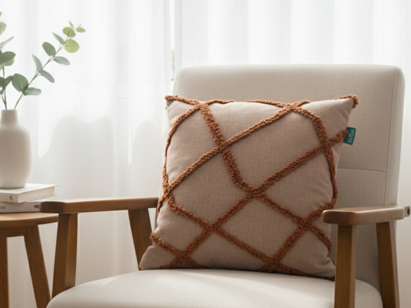 Rolivs Zerun Kırlent 47x47 cm | Cream Texture Punch Modern Yastık