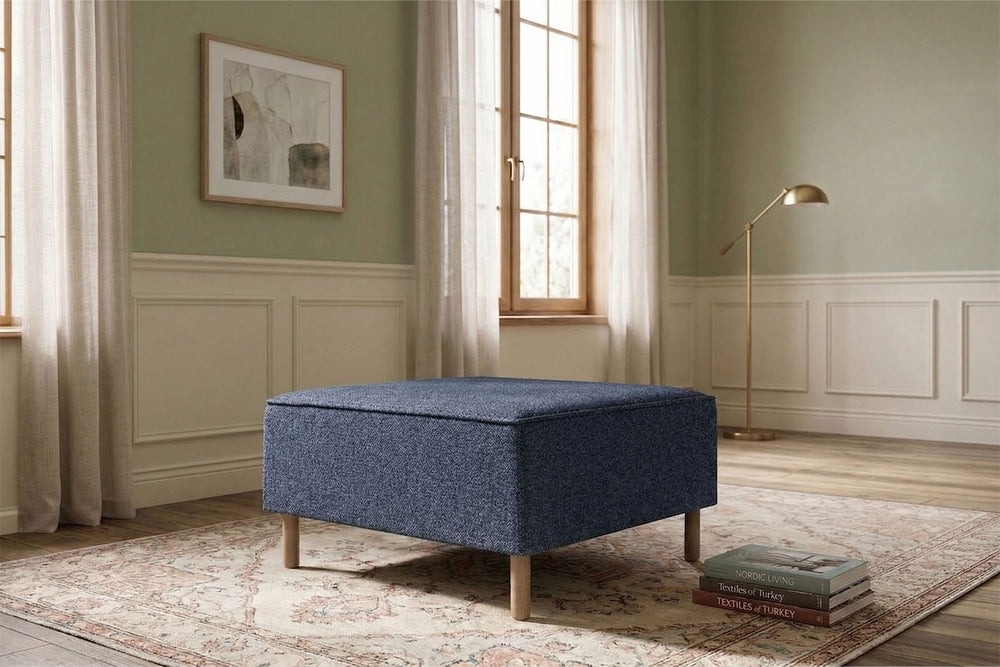Rolivs Puf | 80 x 80 cm | Doğal Doku – Lacivert Taş