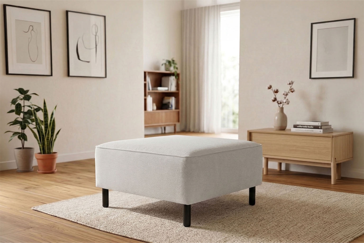 Rolivs Fitilli Kadife Puf – Taş Orkide | Modern, Yumuşak Dokulu, Çok Amaçlı Oturma Pufu