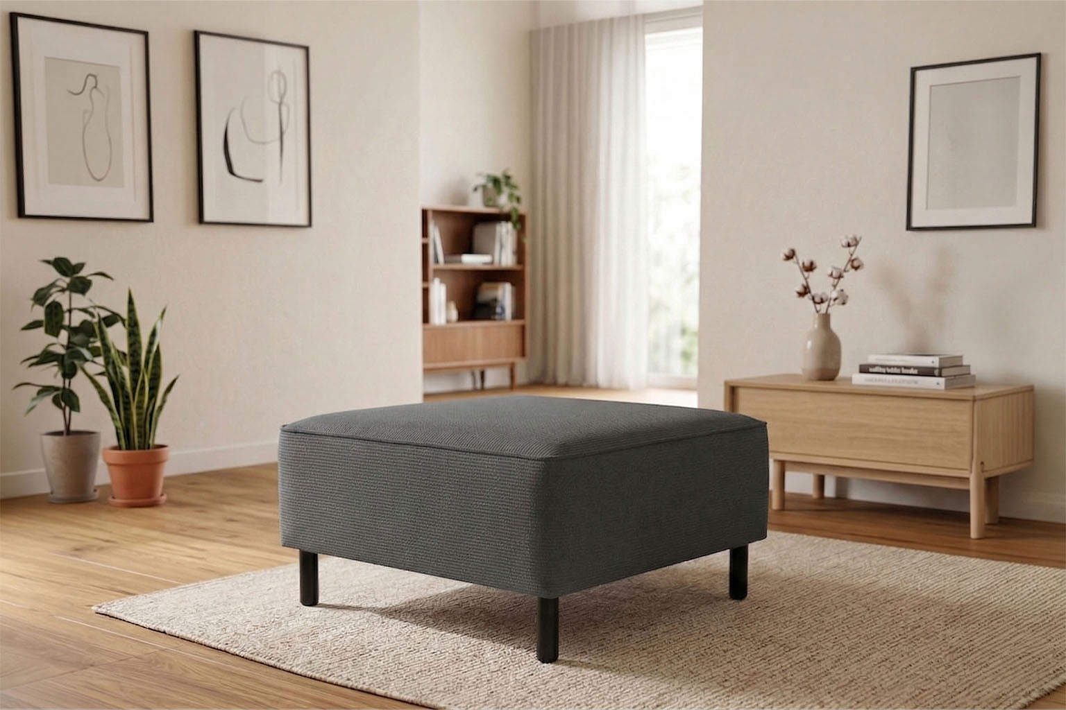 Rolivs Fitilli Kadife Puf – Toprak Tınısı | Modern, Yumuşak Dokulu, Çok Amaçlı Oturma Pufu
