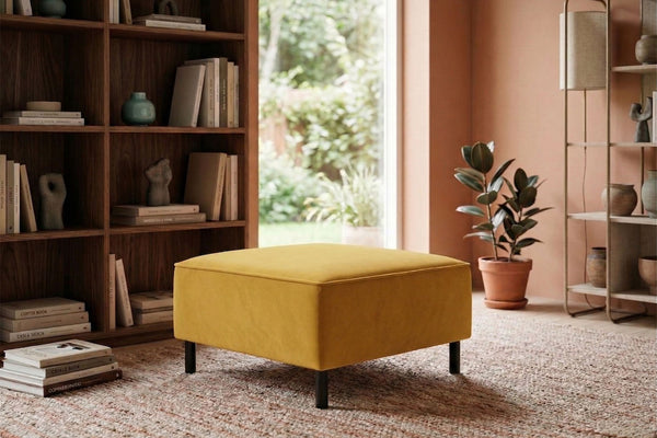 Rolivs Kadife Puf – Zerdeçal | Modern, Yumuşak Dokulu, Dekoratif Oturma Pufu