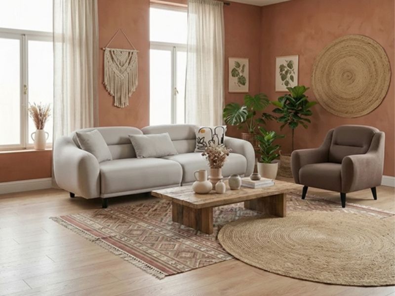 Stella 3+1 Takım - Kadife - Ay Taşı Gri ve Kahve Çekirdeği