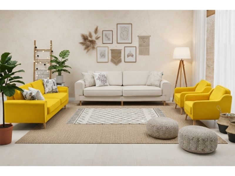 Rolivs Mokka Koltuk Takımı 3+3+1+1 – Kadife – Zerdeçal | Modern, Geniş Oturum, Premium Konfor