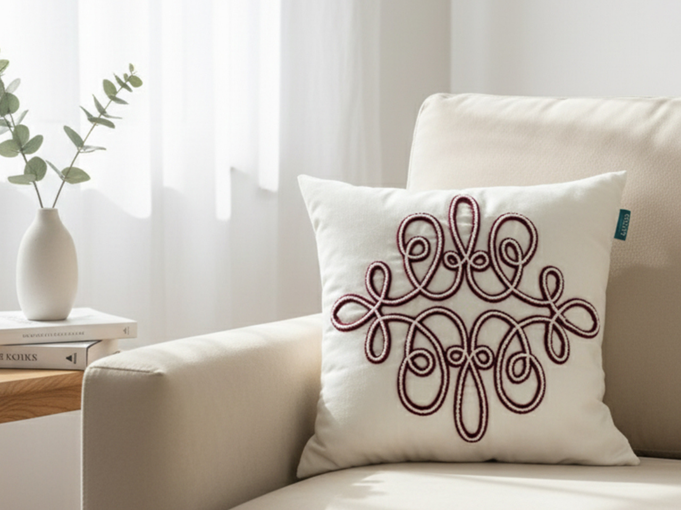 Rolivs Noctra Kırlent 47x47 cm | Bordo Çizgi Punch Dekoratif Yastık NK1170
