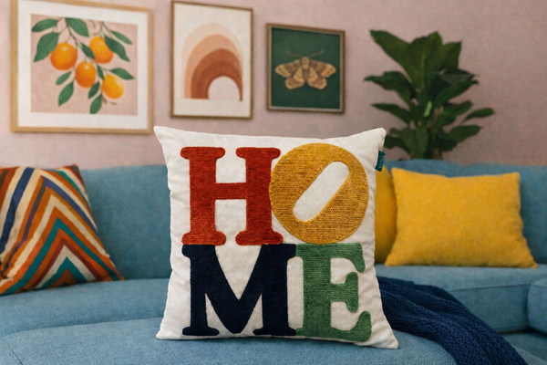 Homiya- HOME Yazılı Renkli Panç Kırlent (NK 2671) 47x47cm