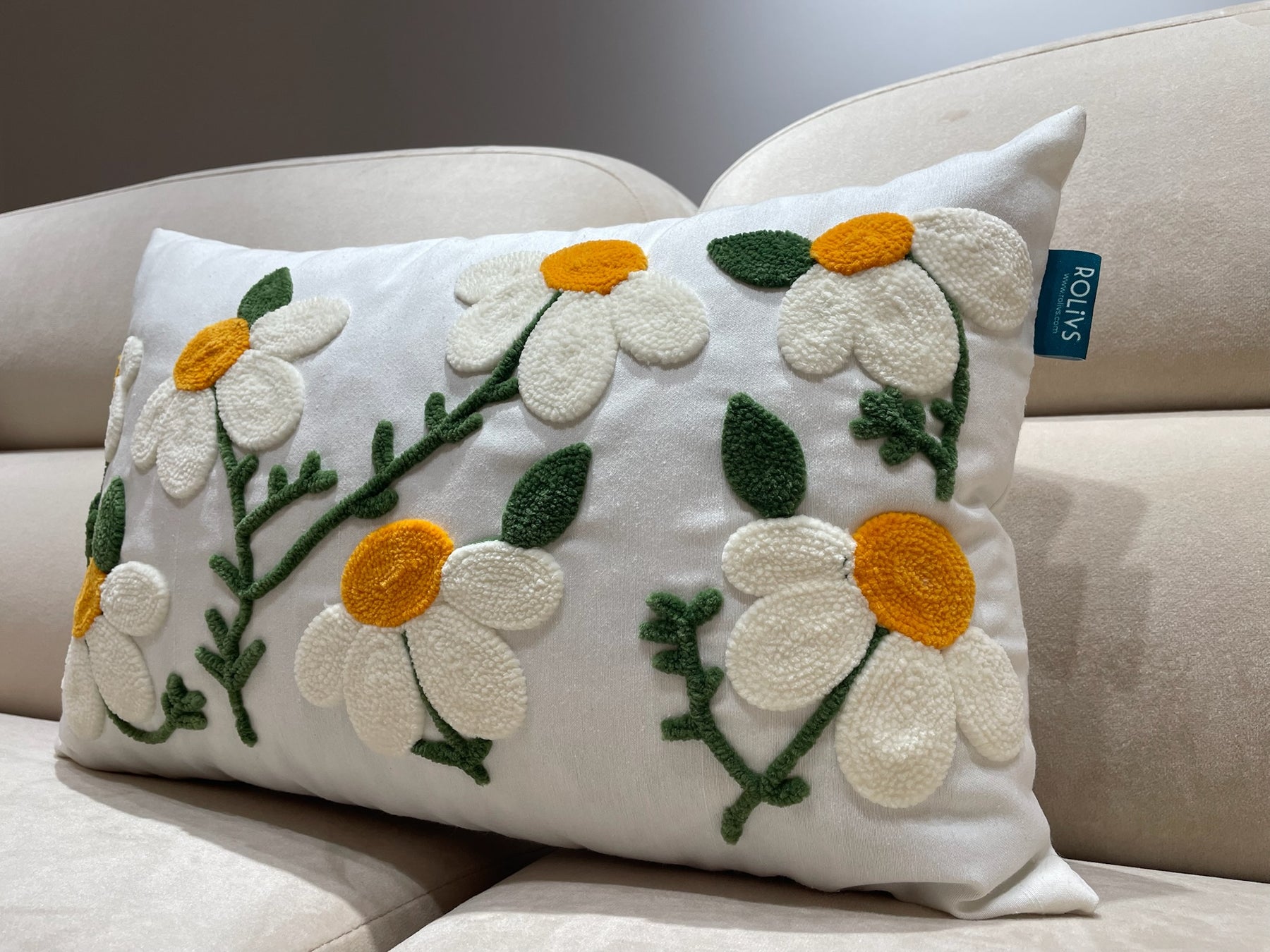 Rolivs Papatya Kırlent 30x50 cm | Çiçek Desenli Yastık