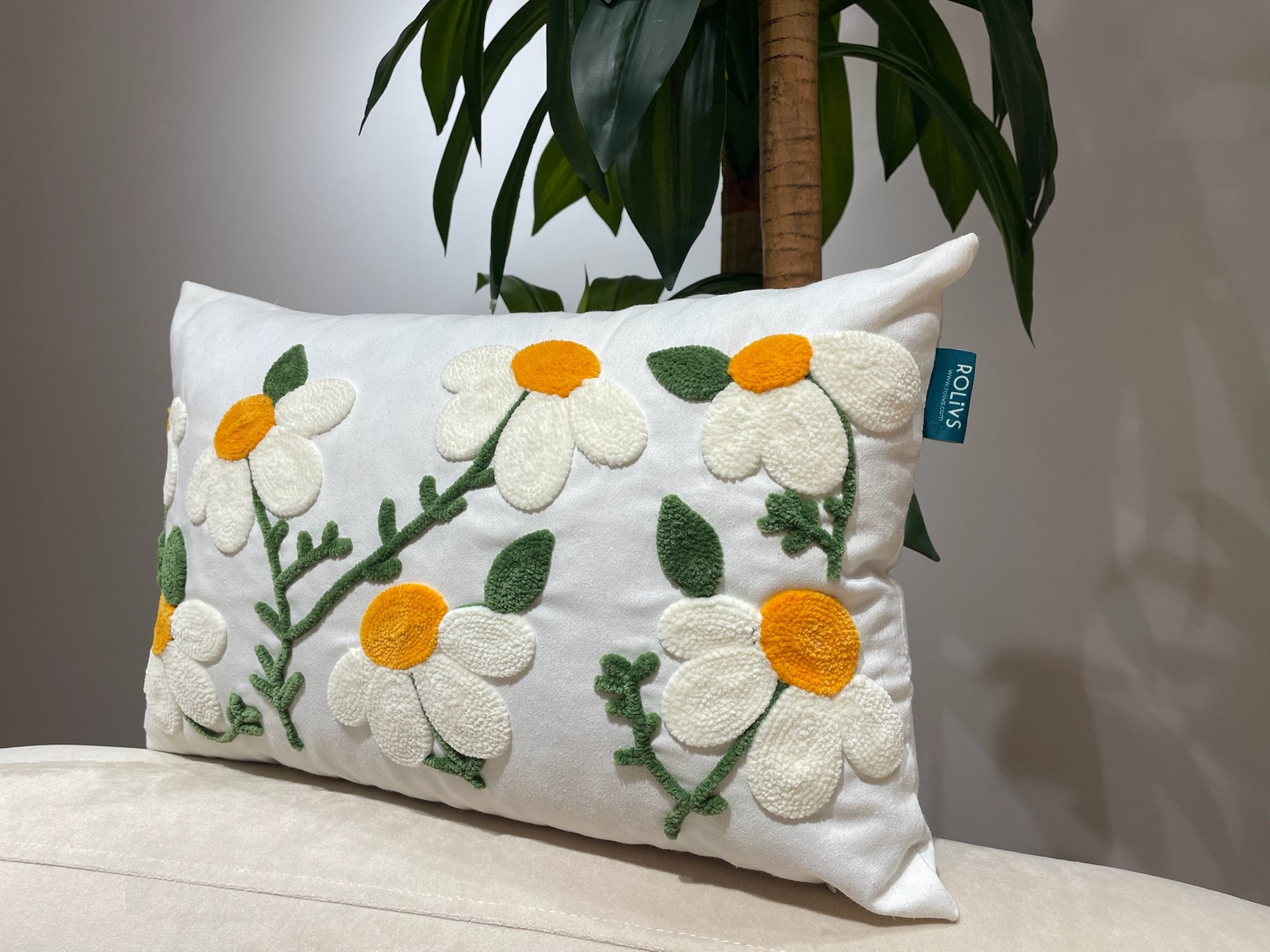 Rolivs Papatya Kırlent 30x50 cm | Çiçek Desenli Yastık