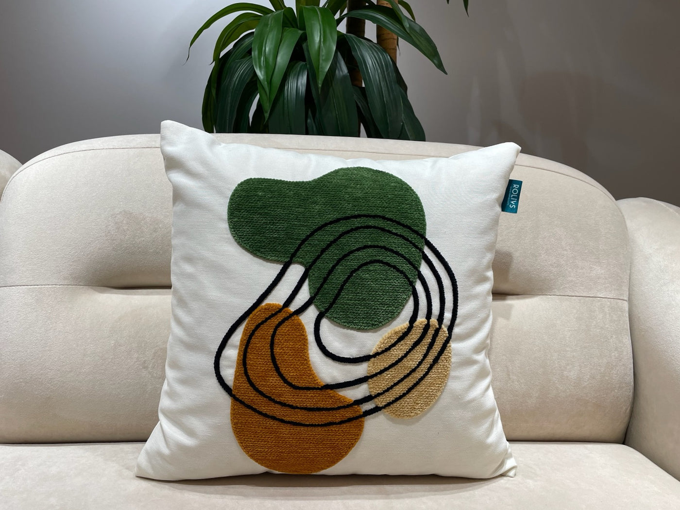 Rolivs Honra Kırlent 47x47 cm | Soyut Form El Dokuma Punch Yastık