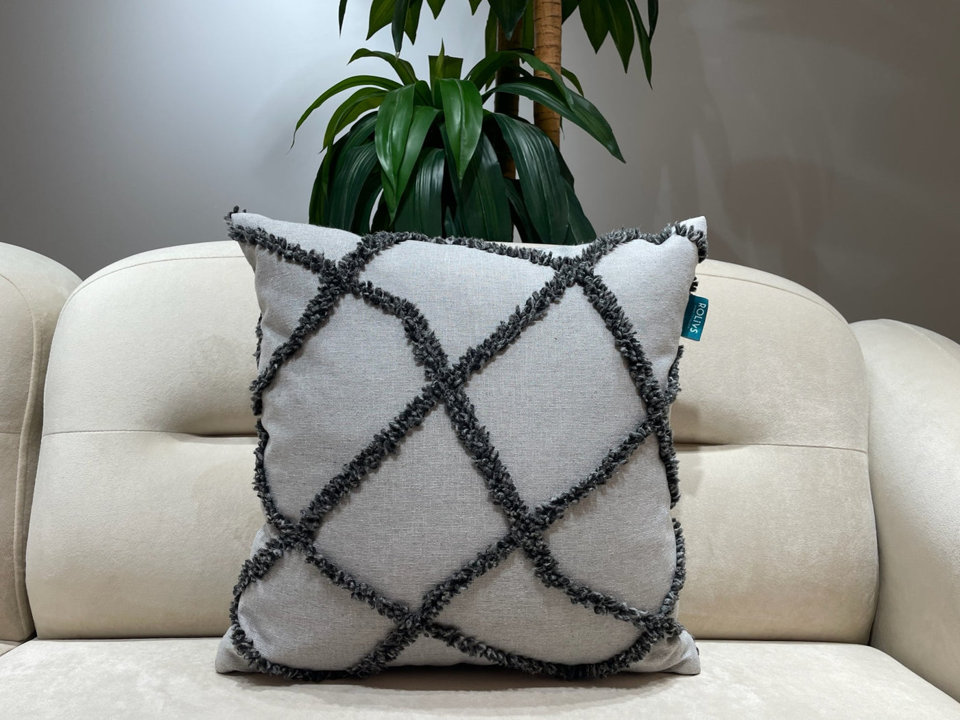 Rolivs Sofen Kırlent 47x47 cm | Cream Texture Punch Dekoratif Yastık