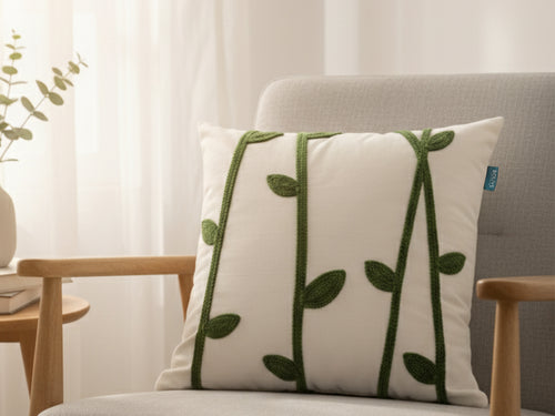 Rolivs Botanical Punch Kırlent 47x47 cm | El İşçiliği Yeşil Dal Desenli Yastık  NK1002