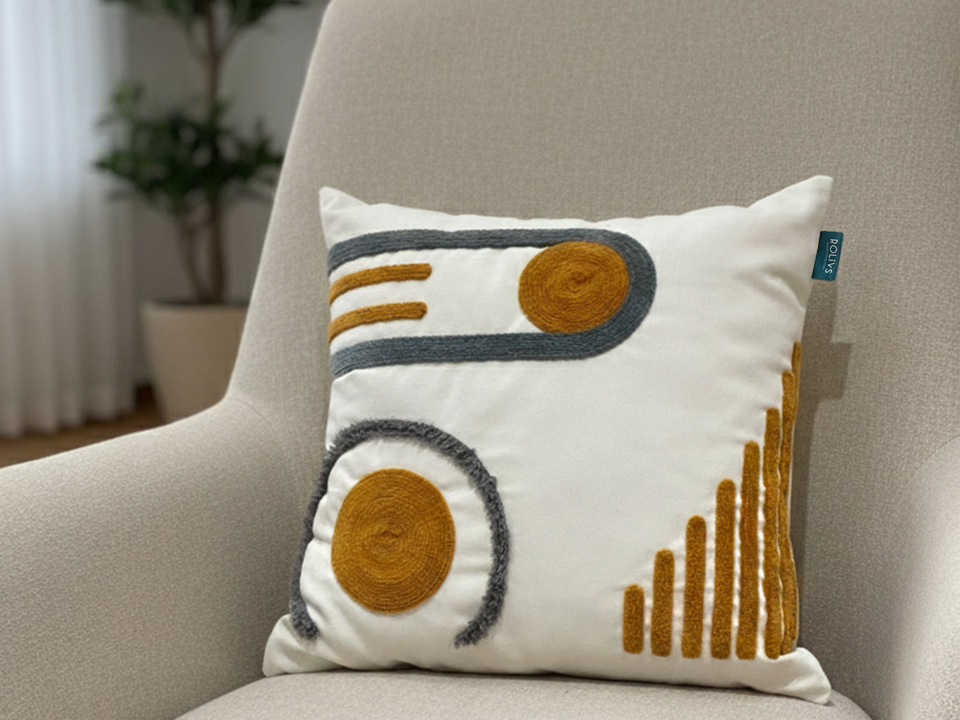 Rolivs Nexa Kırlent 47x47 cm | Art Deco Geometrik Punch Yastık