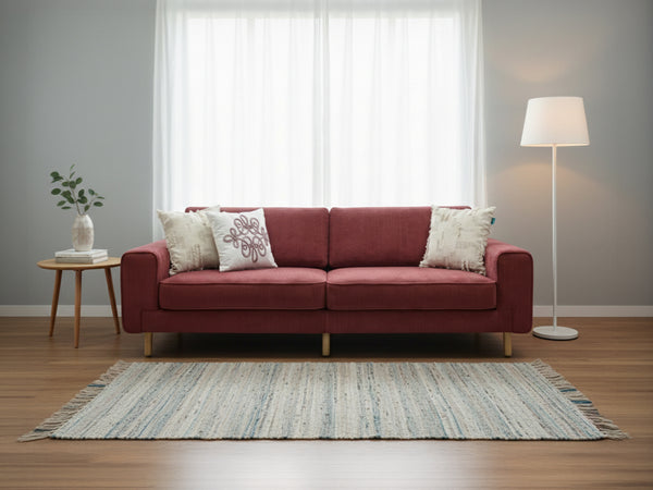 Rolivs Mokka Üçlü Koltuk – Fitilli Kadife - Nar çiçeği | Modüler, HR 35 Sünger, Yüksek Konfor