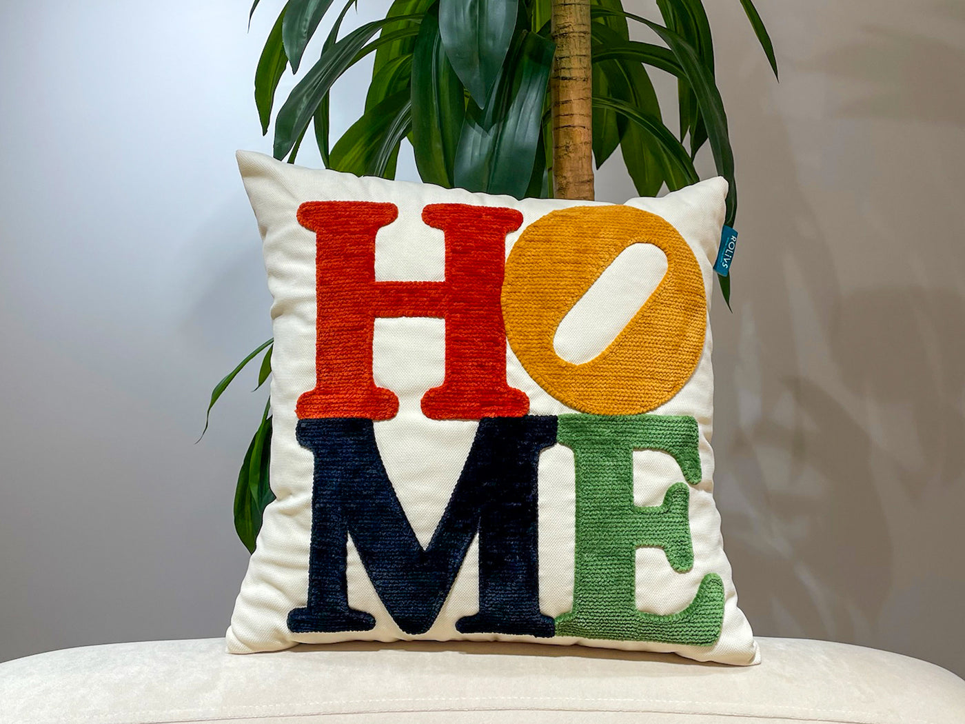 Homiya- HOME Yazılı Renkli Panç Kırlent (NK 2671) 47x47cm