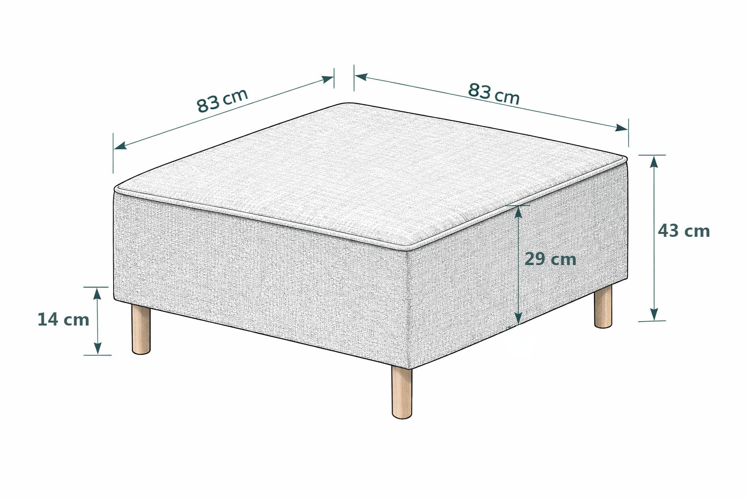 Rolivs Puf | 80 x 80 cm | Doğal Doku – Titanium