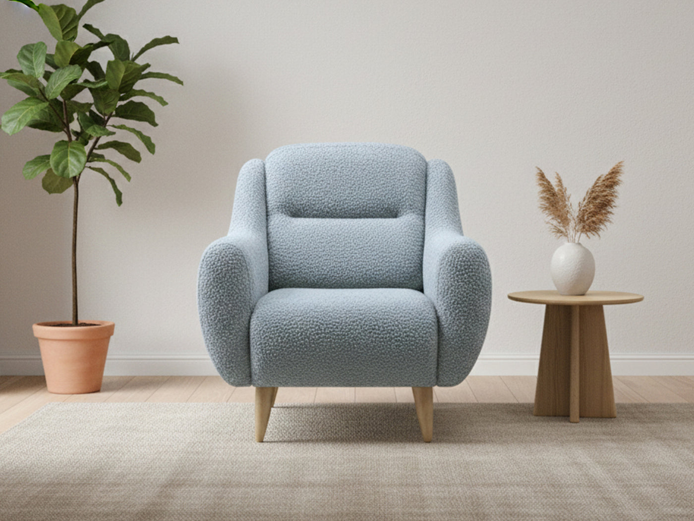 Rolivs Stella Berjer – Bukle Kumaş - Aqua | Modern, Yumuşak Oturum, Dekoratif Tekli Koltuk